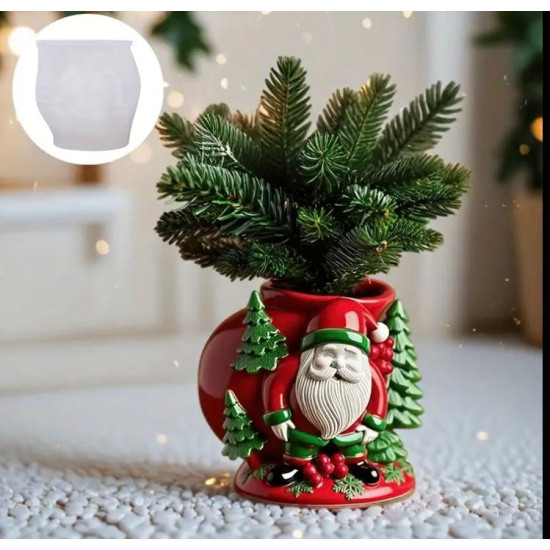 Noel Baba Figürlü Saksı Silikon Kalıp - KS3351 Noel Baba Figürlü Saksı Silikon Kalıp - KS3351