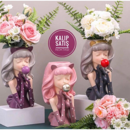 Kedi Kız Saksı 18Cm Silikon Kalıp- HD1635 Kedi Kız Saksı 18Cm Silikon Kalıp- HD1635