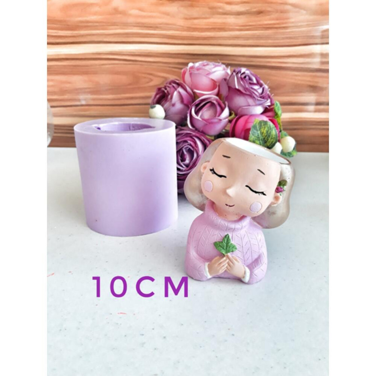 Sukulent Saksı Yaprak Tutan Kız Silikon Kalıp - HD1008