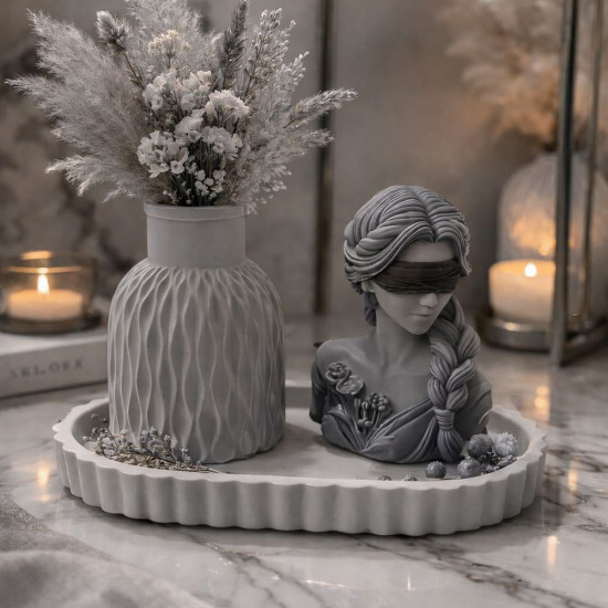 KS3654 Gözü Kapalı Kız Dalgalı Pampas Vazo 3lü Set Silikon Kalıbı KS3654 Gözü Kapalı Kız Dalgalı Pampas Vazo 3lü Set Silikon Kalıbı