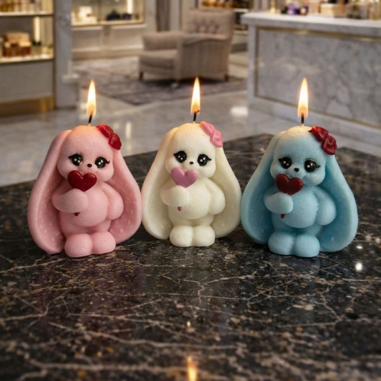 KS3665 Kalp Uttan Uzun Kulak Tavşan Mum Silikon Kalıbı