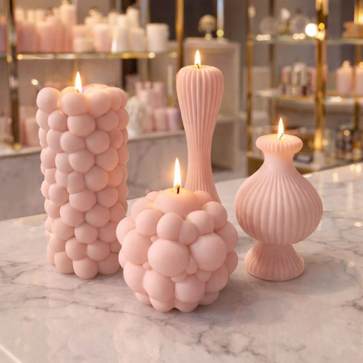 KS3689 Bubble Ve Line Çizgili Mum 4lü Set Silikon Kalıbı