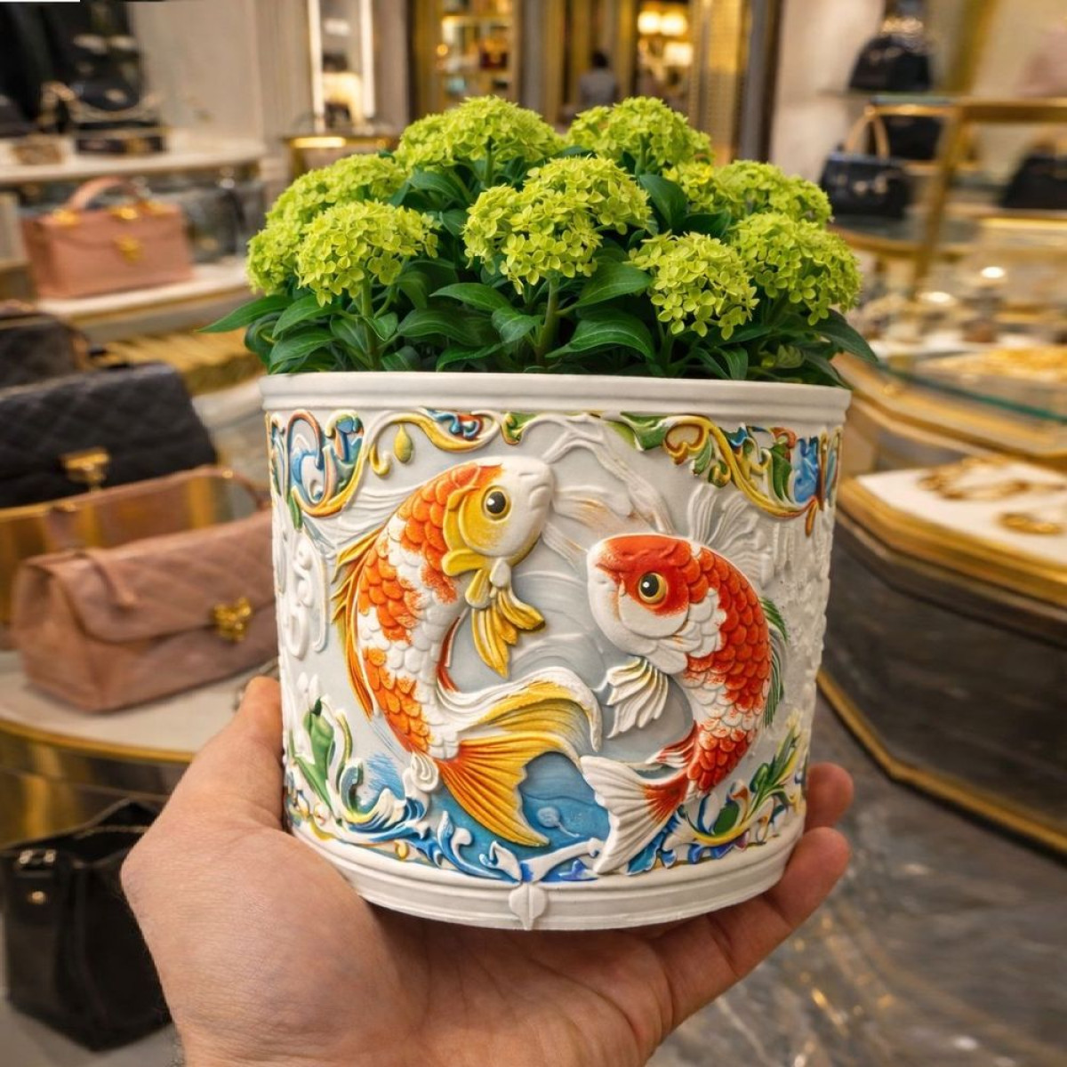 KS3709 Ters Balık Kabartmalı Saksı Silikon Kalıbı