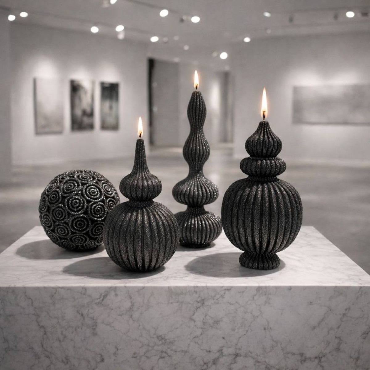 KS3727 Zarif Çizgili Mum 4lü Set Silikon Kalıbı