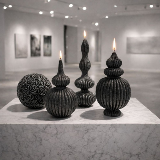 KS3727 Zarif Çizgili Mum 4lü Set Silikon Kalıbı