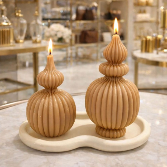 KS3728 Zarif Çizgili Mum Tabanlık 3lü Set Silikon Kalıbı