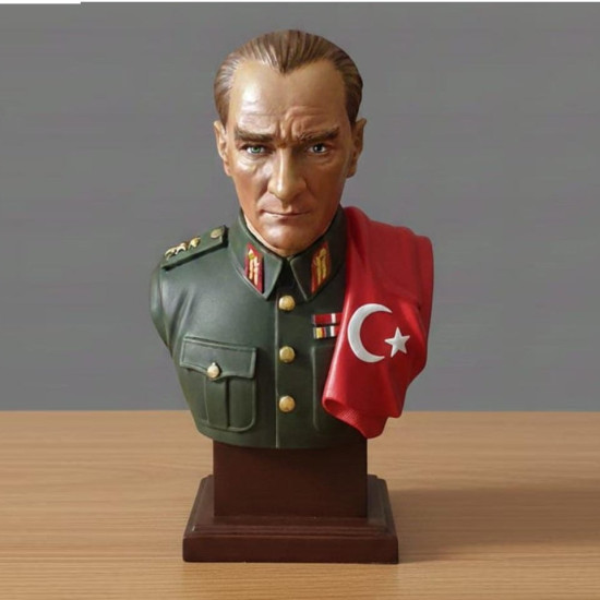 Atatürk Büst Bayrak Örtülü 15cm Silikon Kalıp Arkası Düz KS3558