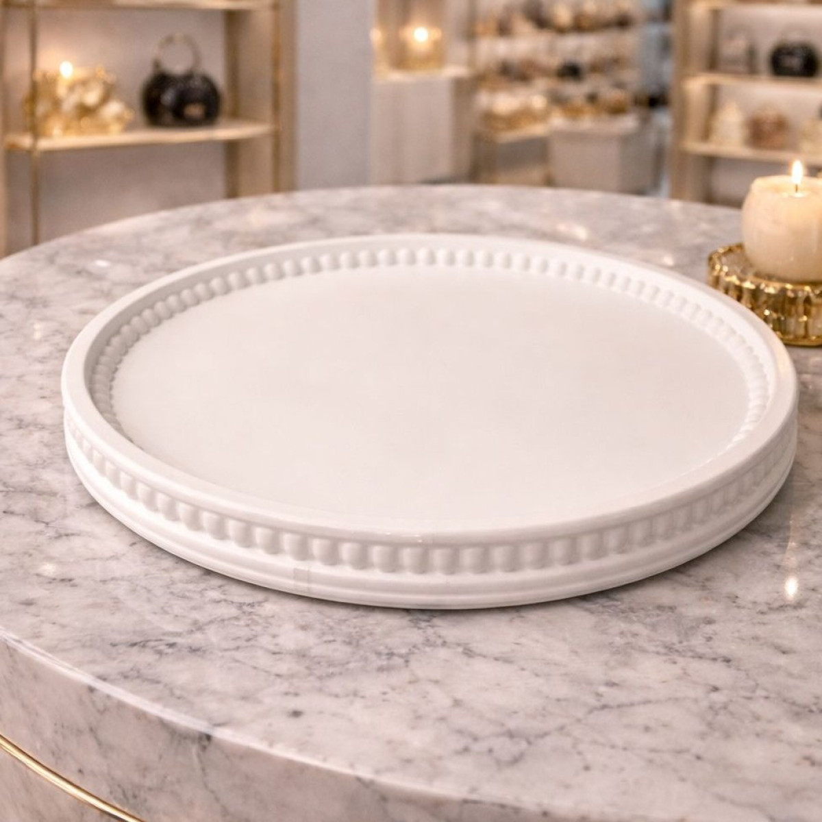 Boncuklu Yuvarlak Sunumluk Tabak Silikon Kalıp KS3480