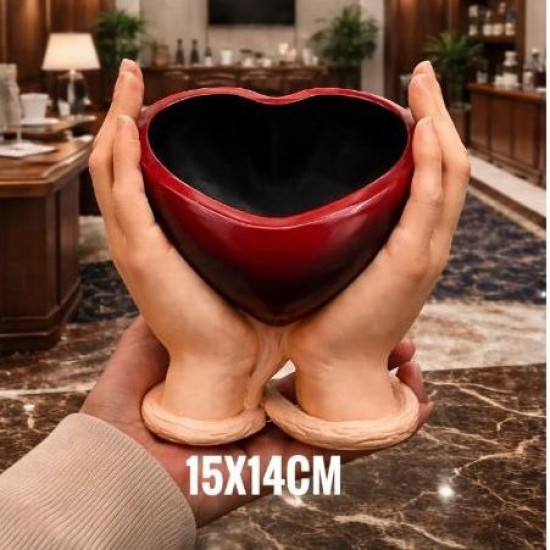 El İçinde Kalp Saksı 15cm Silikon Kalıp KS3392