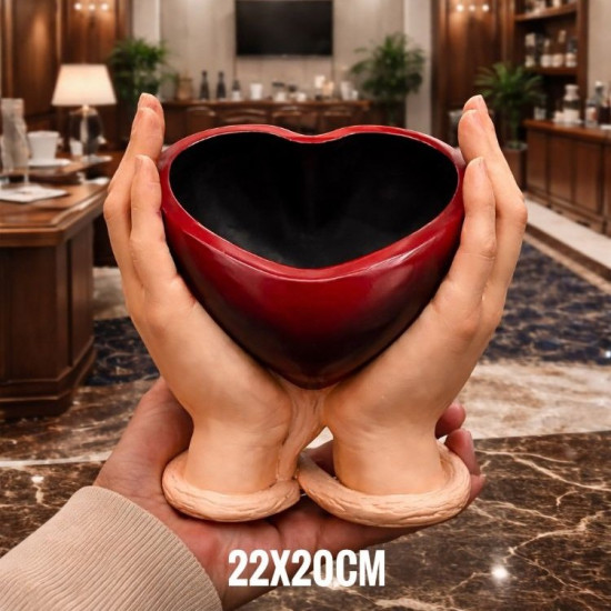 El İçinde Kalp Saksı 22cm Silikon Kalıp KS3393
