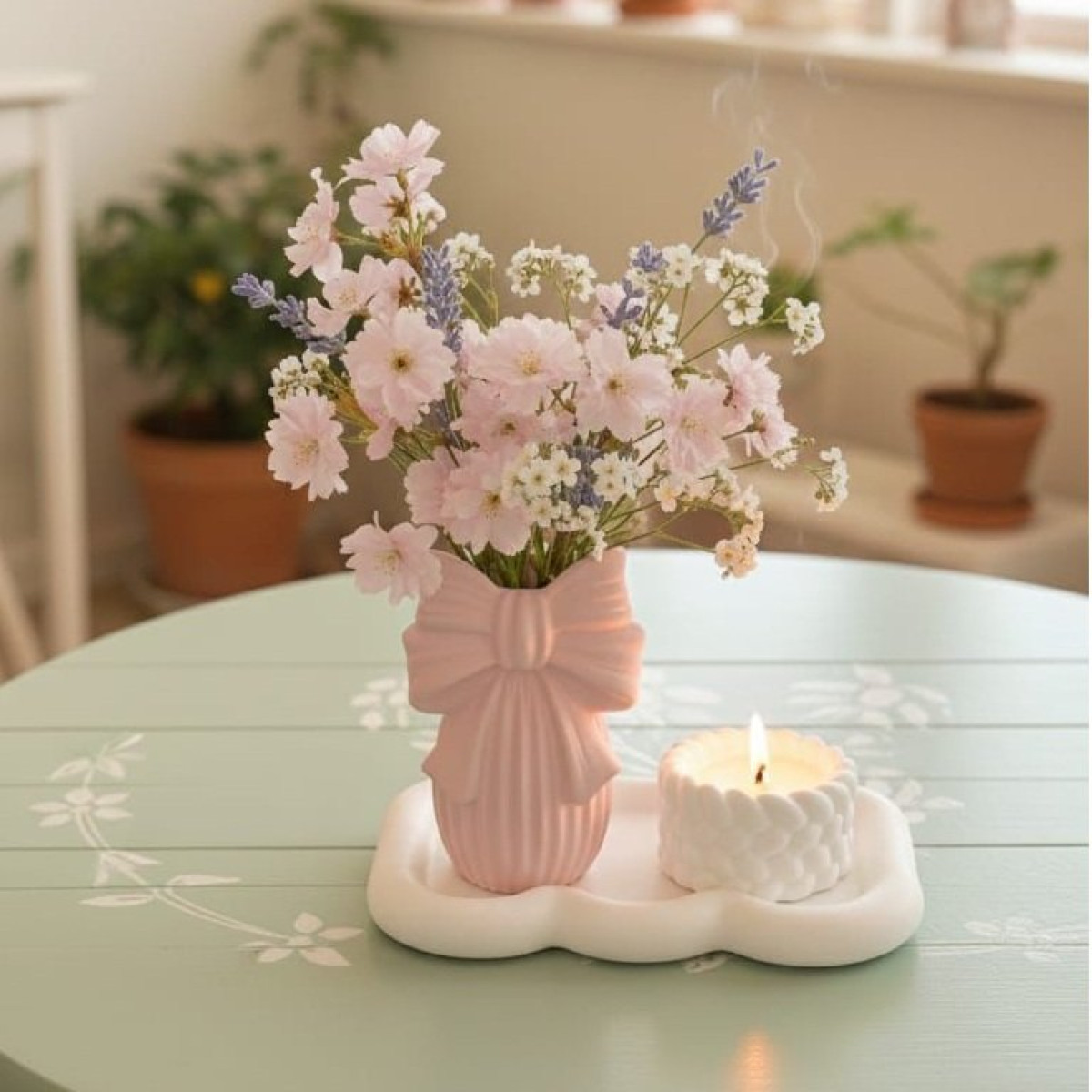 Fiyonklu Vazo Örgülü Mumluk Set Silikon Kalıp KS3376