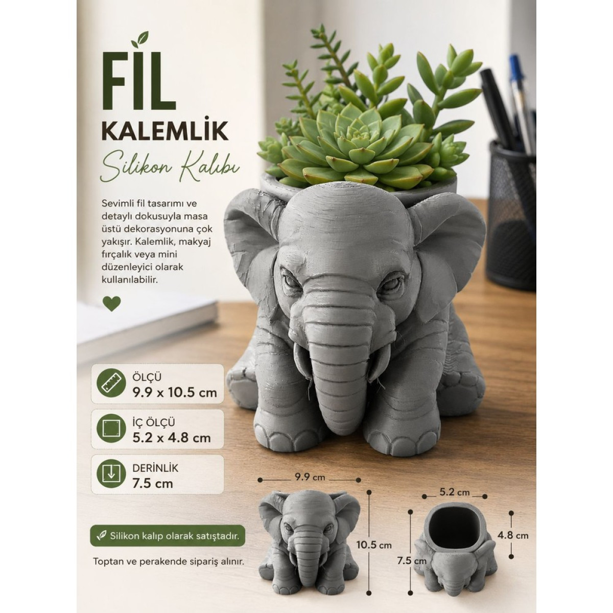 Fil Saksı Kalemlik Silikon Kalıp Fil Saksı Kalemlik Silikon Kalıp